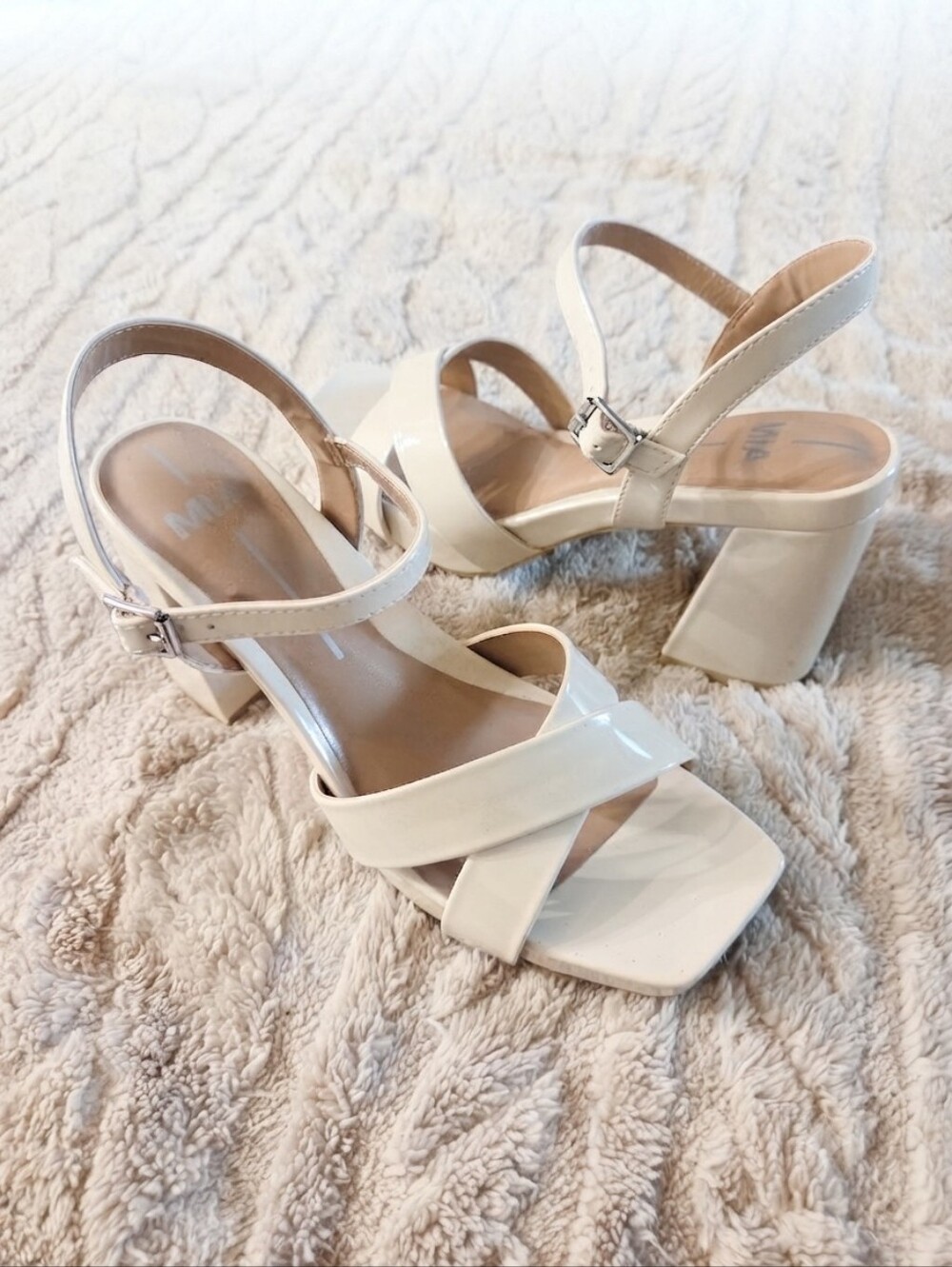 Mia Women's Strappy Block Heel Sandals - Cream Size 8.